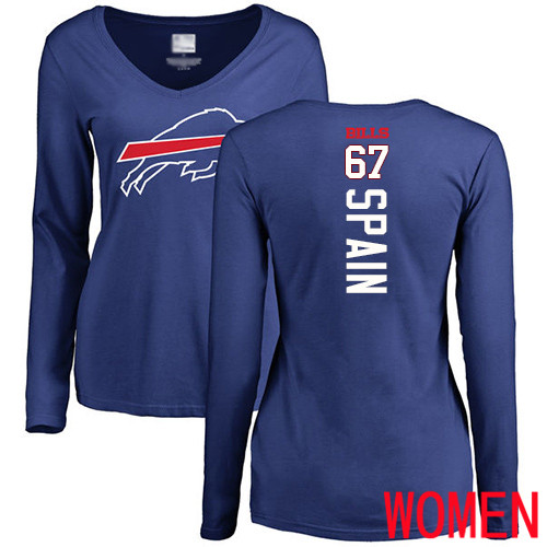 NFL Women Buffalo Bills #67 Quinton Spain Royal Blue Backer Long Sleeve T Shirt